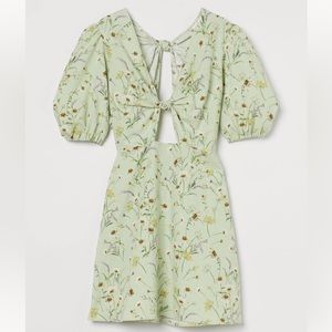 HM floral linen blend dress puff sleeves